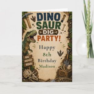 Tarjeta Cumpleaños de excavación de dinosaurios