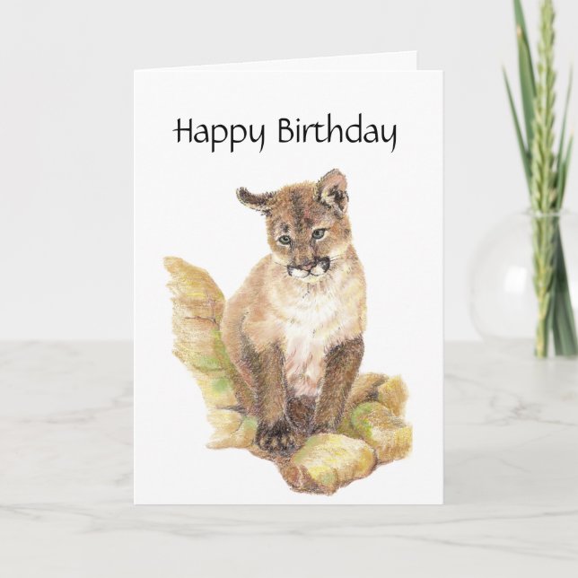 Tarjeta Cumpleaños de Fect del ronroneo, puma, puma, león (Anverso)