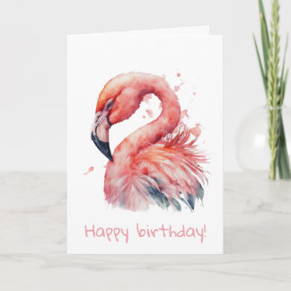 Tarjeta Cumpleaños de flamenco acuarela rosa