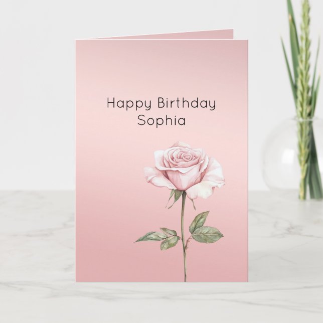 Tarjeta Cumpleaños de flor de rosa rosa rubor bonita (Anverso)