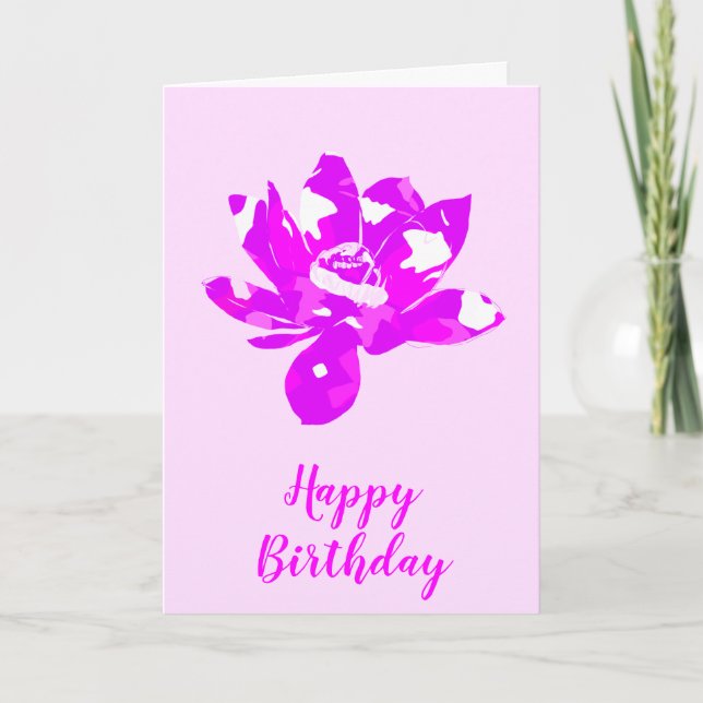 Tarjeta Cumpleaños de Flor Lotus con Simetría Espiritual R (Anverso)