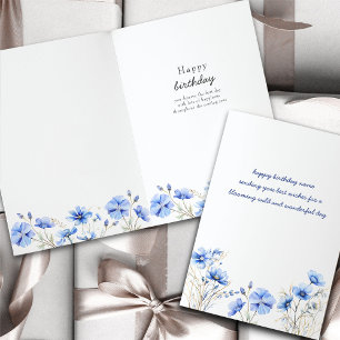 Tarjeta Cumpleaños de Flor Silvestre Azul Simple