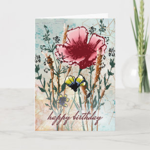 Tarjeta Cumpleaños de Flor Silvestre de Medios Mixtos