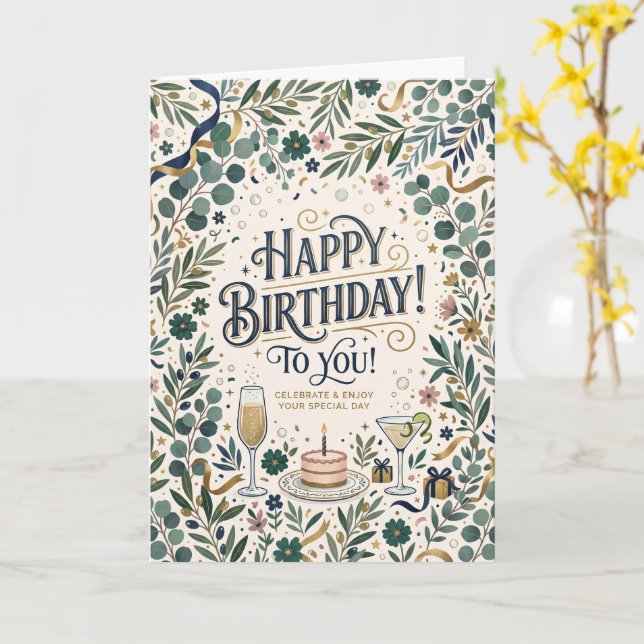 Tarjeta Cumpleaños de Flor Silvestre Verde (flor amarilla)