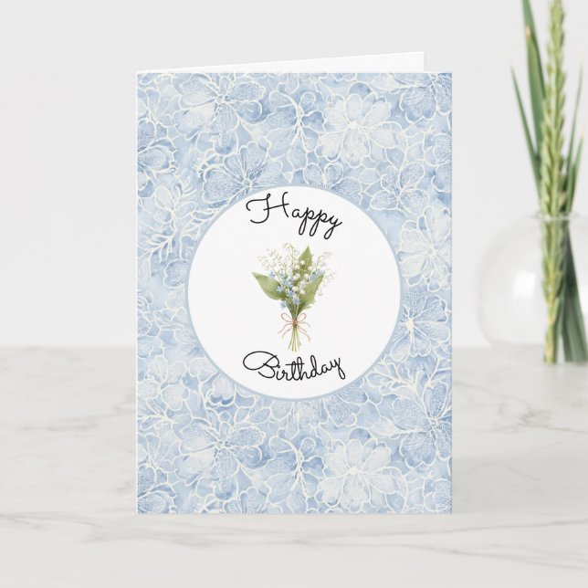 Tarjeta Cumpleaños de Flores Blancas Azules Lindas (Anverso)