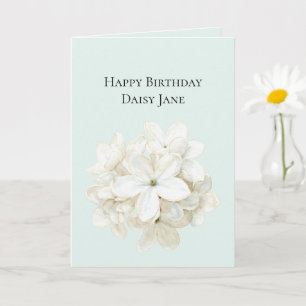 Tarjeta Cumpleaños de flores blancas de menta