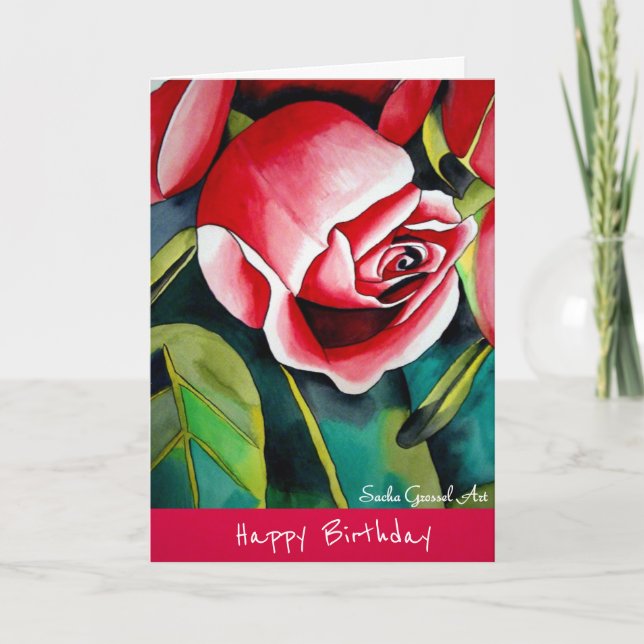 Tarjeta cumpleaños de flores de acuarela Rosa (Anverso)