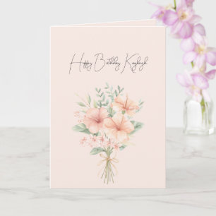 Tarjeta Cumpleaños de flores de hibisco de durazno tropica