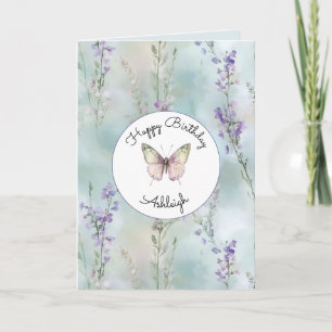 Tarjeta Cumpleaños de flores de lavanda bonitas románticas