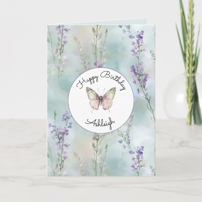 Tarjeta Cumpleaños de flores de lavanda bonitas románticas (Anverso)
