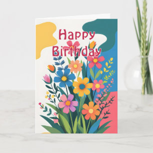 Tarjeta Cumpleaños de flores de primavera coloridas y llam