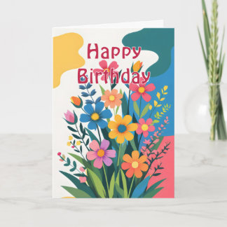 Tarjeta Cumpleaños de flores de primavera coloridas y llam