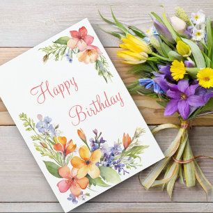 Tarjeta Cumpleaños de Flores de Primavera en Acuarela Past