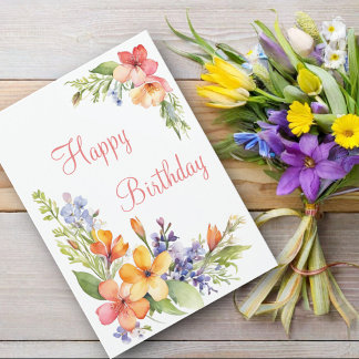 Tarjeta Cumpleaños de Flores de Primavera en Acuarela Past