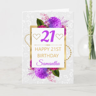 Tarjeta Cumpleaños de flores deslucidas fucsia y púrpura