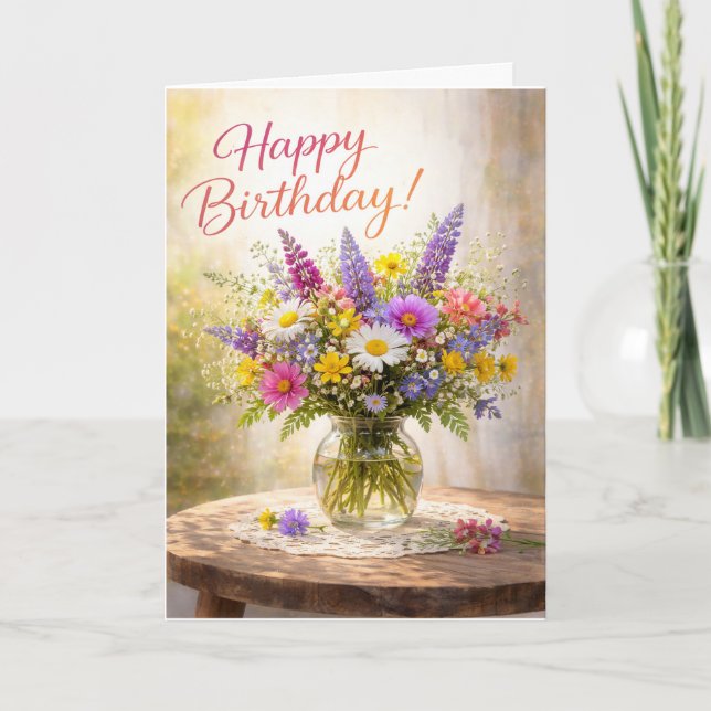 Tarjeta Cumpleaños de flores silvestres coloridas (Anverso)