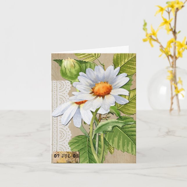 Tarjeta Cumpleaños de flores vintage (flor amarilla)