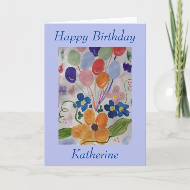 Tarjeta Cumpleaños de flores y globos (Anverso)