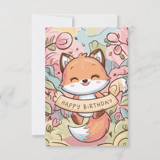 Tarjeta Cumpleaños de Fox con Encanto de bonito (Anverso)