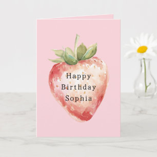 Tarjeta Cumpleaños de Fruta de Fresa Rosa