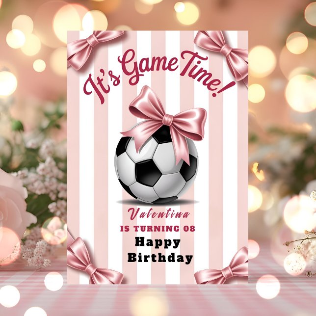 Tarjeta Cumpleaños de Fútbol con Lazo Rosa Elegante (Subido por el creador)