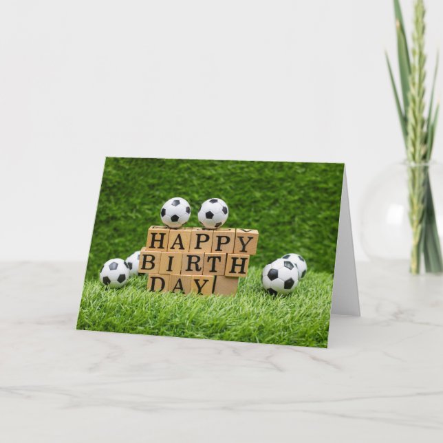 Tarjeta Cumpleaños de fútbol con pelota y bloqueo de cumpl (Anverso)