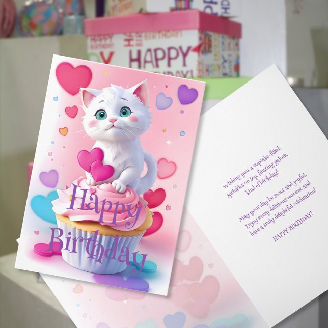 Tarjeta Cumpleaños de Gatito Adorable: Cupcake Mimos  (Subido por el creador)