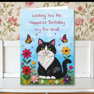 Tarjeta Cumpleaños de gatito rosa lindo en flores