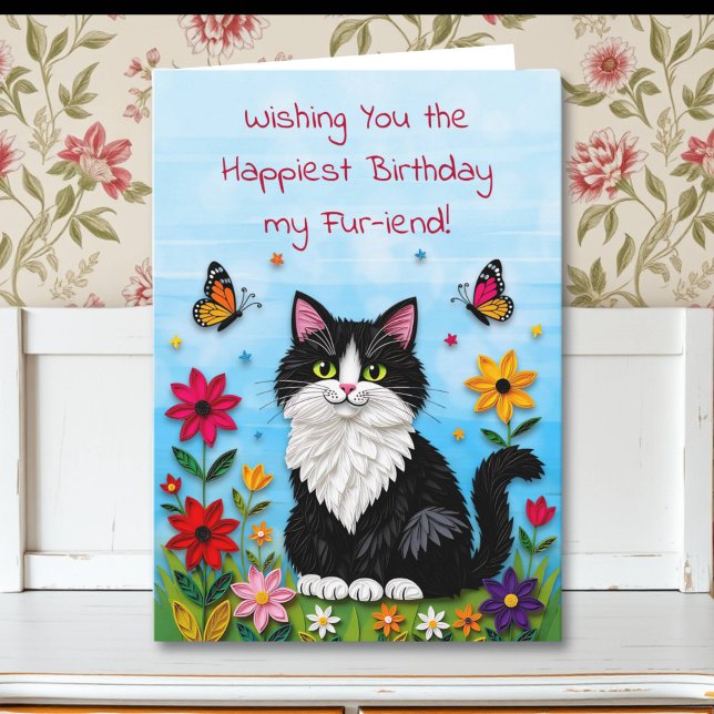 Tarjeta Cumpleaños de gatito rosa lindo en flores (Subido por el creador)