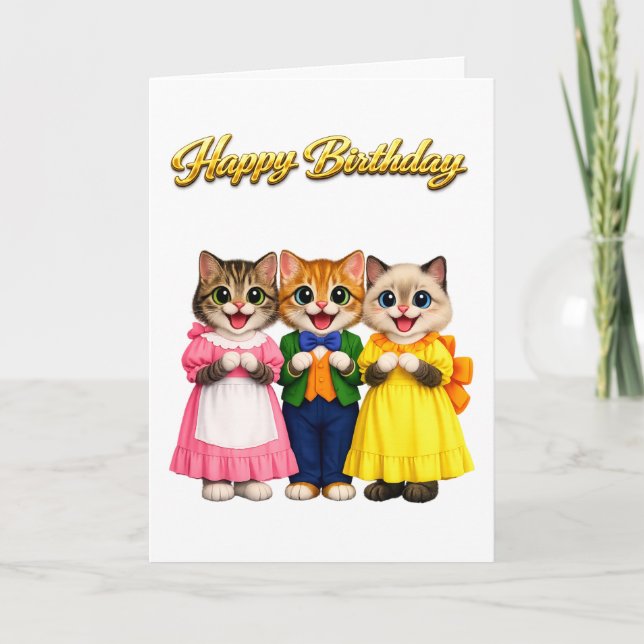 Tarjeta Cumpleaños de gatitos alegres y coloridos al estil (Anverso)