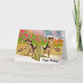 Tarjeta Cumpleaños de gatitos jugando tenis