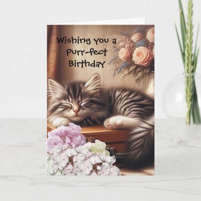 Tarjeta Cumpleaños de gato dormilón  (Anverso)