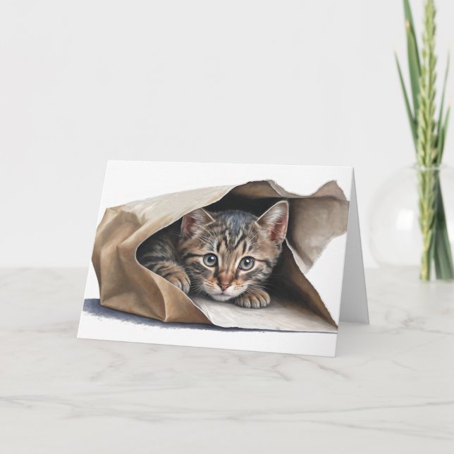 Tarjeta Cumpleaños De Gato En Bolsa De Papel (Anverso)