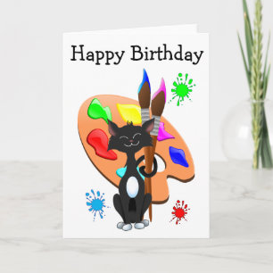 Tarjeta Cumpleaños de gato esmoquin y paleta de pintura