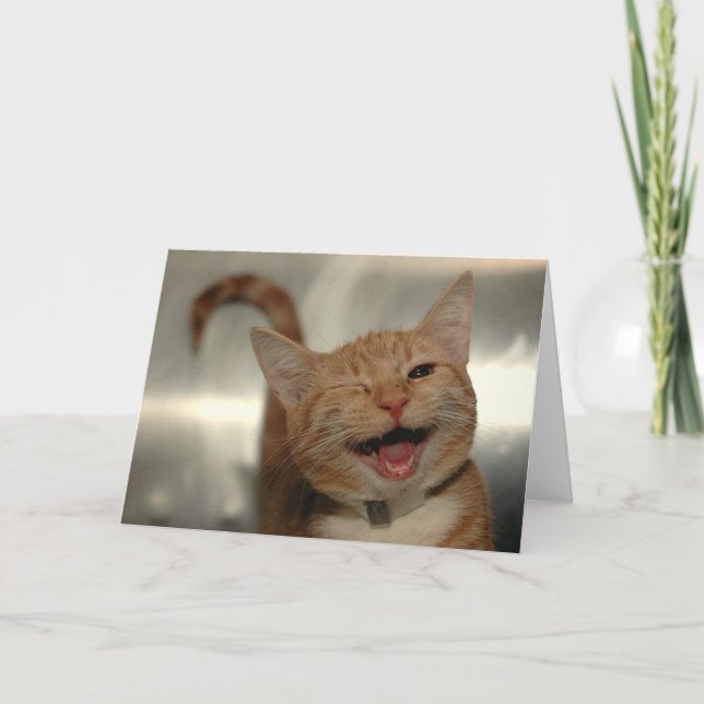 Tarjeta Cumpleaños de Gato Jengibre Feliz Guiñando (Anverso)