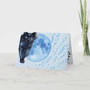 Tarjeta Cumpleaños De Gato, Luna Y Estrellas Negros