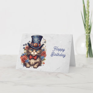 Tarjeta Cumpleaños de gato patriótico americano