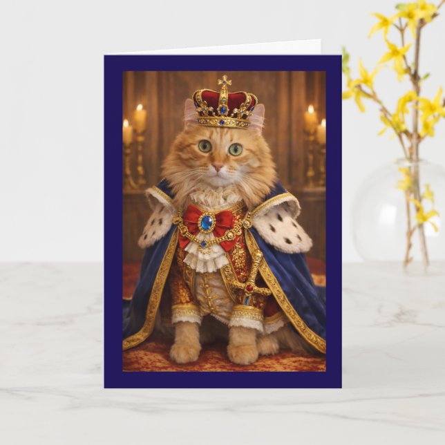 Tarjeta Cumpleaños de gato real (flor amarilla)