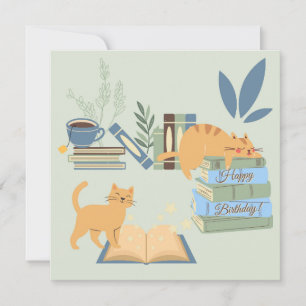 Tarjeta Cumpleaños de Gatos en Libros