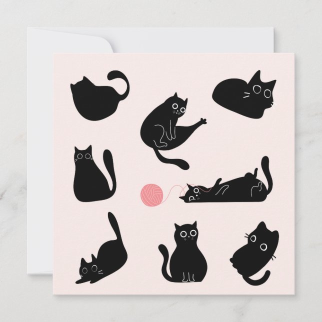 Tarjeta Cumpleaños de Gatos Negros Tontos (Anverso)