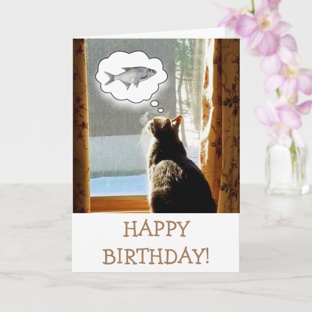 Tarjeta Cumpleaños De Gatos Y Peces (Orquídea)