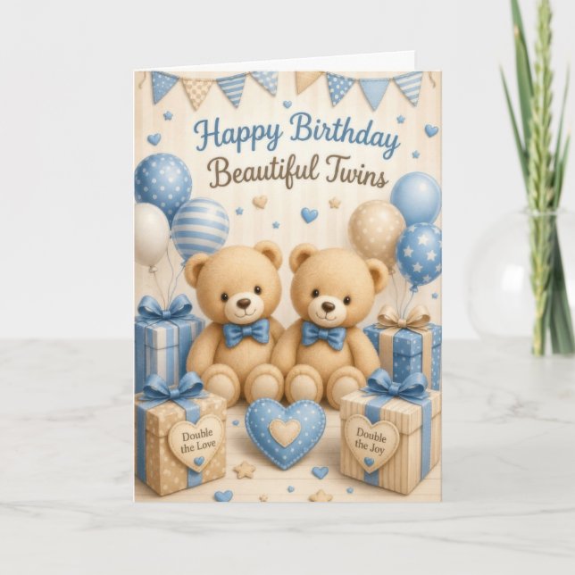 Tarjeta Cumpleaños de gemelos varones (Anverso)