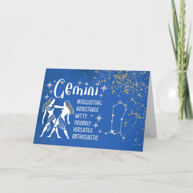 Tarjeta Cumpleaños de Géminis del Zodiaco con Constelación (Anverso)