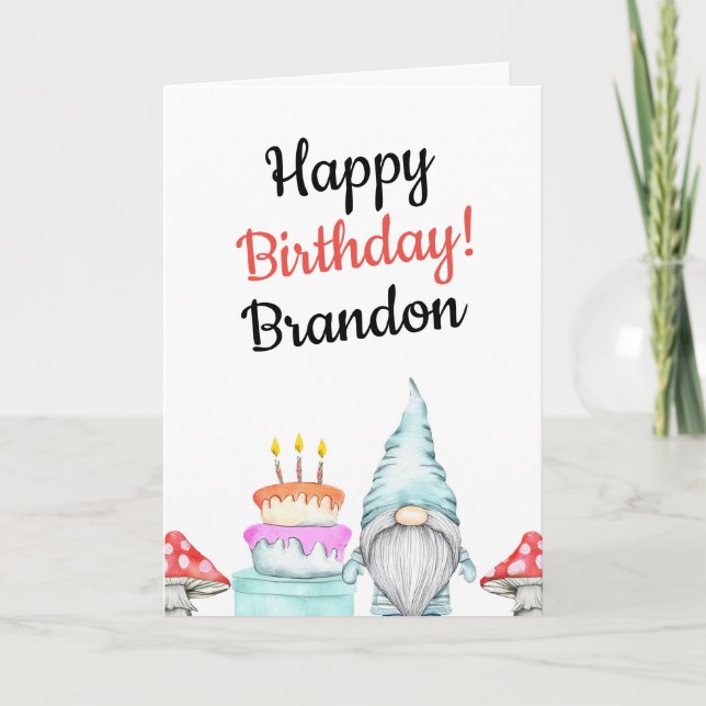Tarjeta Cumpleaños de gnomo blanco acuarela (Anverso)