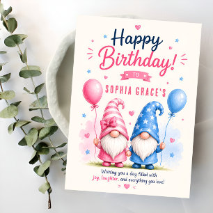 Tarjeta Cumpleaños de Gnomos Felices Coloridos