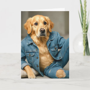 Tarjeta Cumpleaños De Golden Retriever En Jeans Azules