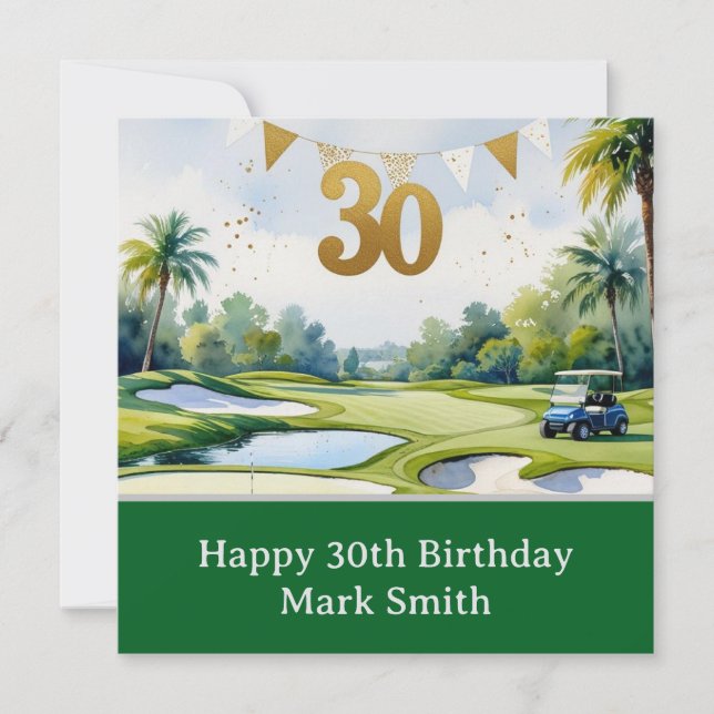 Tarjeta Cumpleaños de Golf 30 en campo de golf (Anverso)