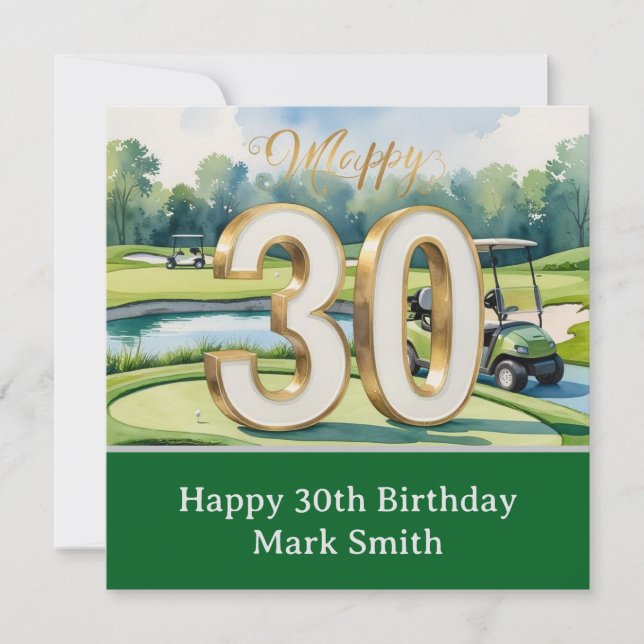 Tarjeta Cumpleaños de Golf 30 en campo de golf (Anverso)