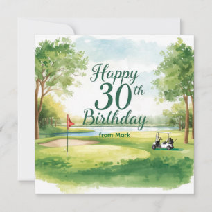 Tarjeta Cumpleaños de golf de 30 años con carrito de golf 