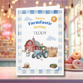 Tarjeta Cumpleaños de granja azul adorable para niños